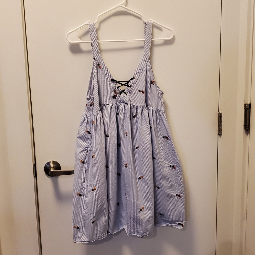 Zara seersucker dress with flower embroidery